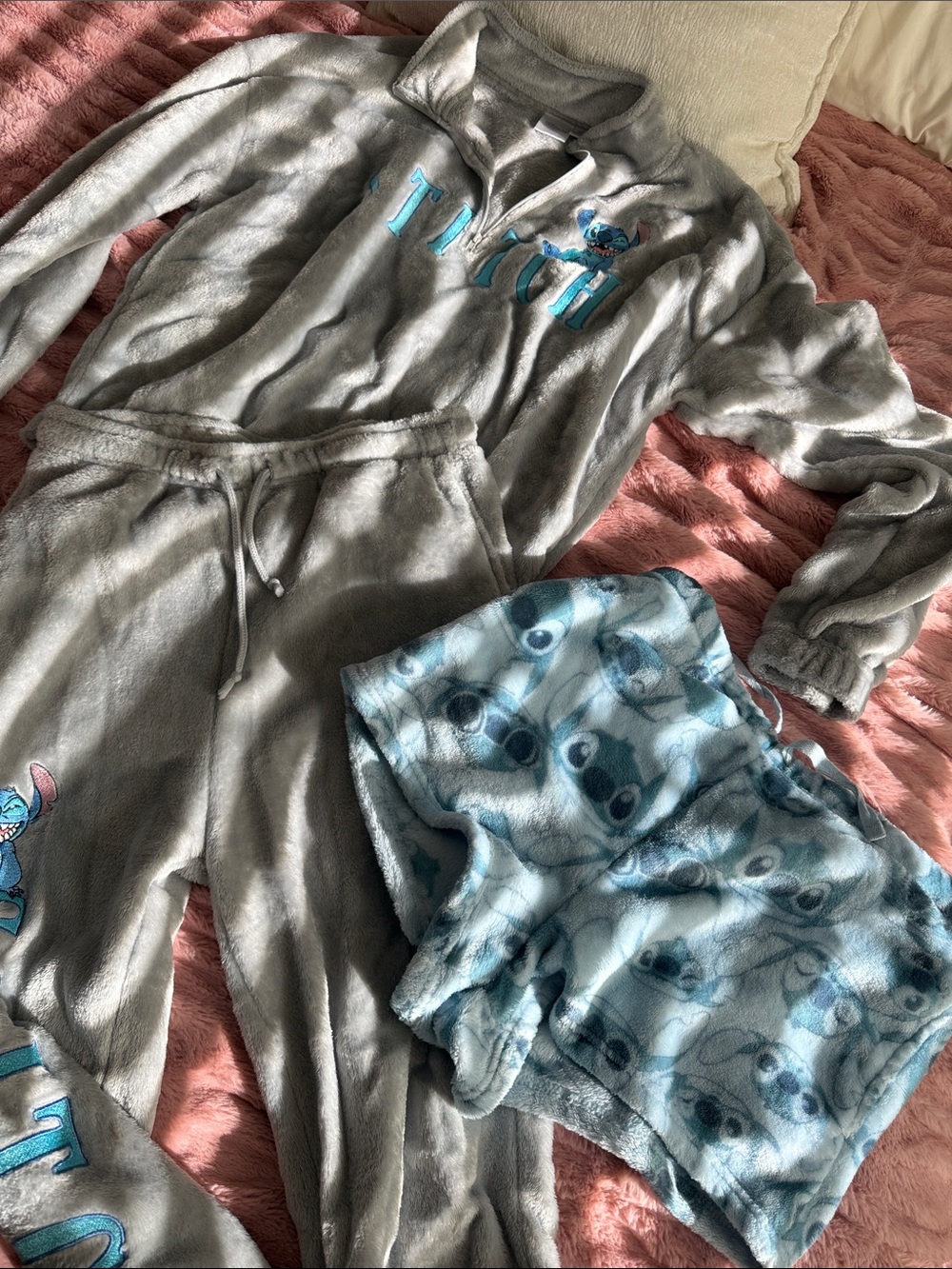 Stitch Plush Gray Lounge Set with Blue shorts - Picture 2 of 5